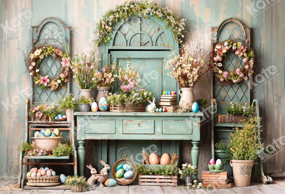 Kate Easter Greenery Flowers Backdrop Designed by Emetselch - Image 2