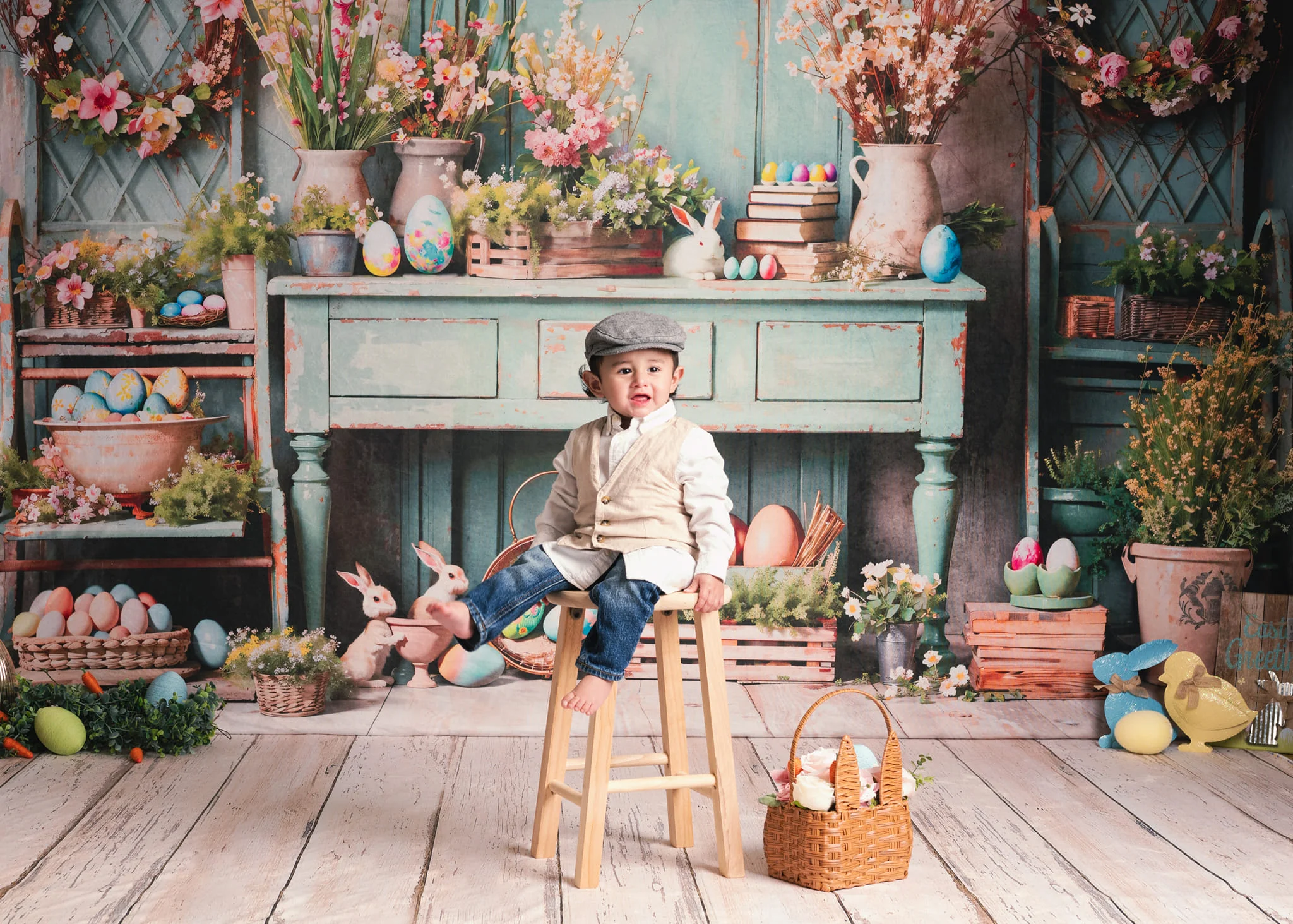 Kate Easter Greenery Flowers Backdrop Designed by Emetselch - Image 8