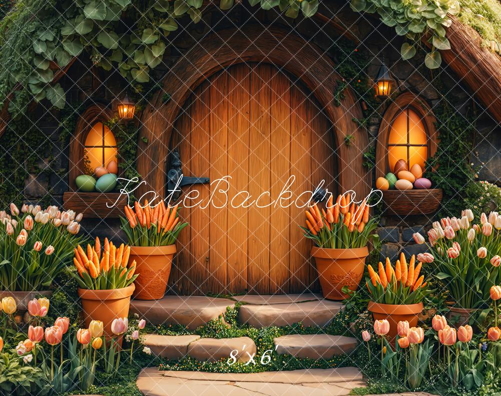 Kate Easter Hobbit House Tulips Carrots Fleece Backdrop Designed by Emetselch - Image 2