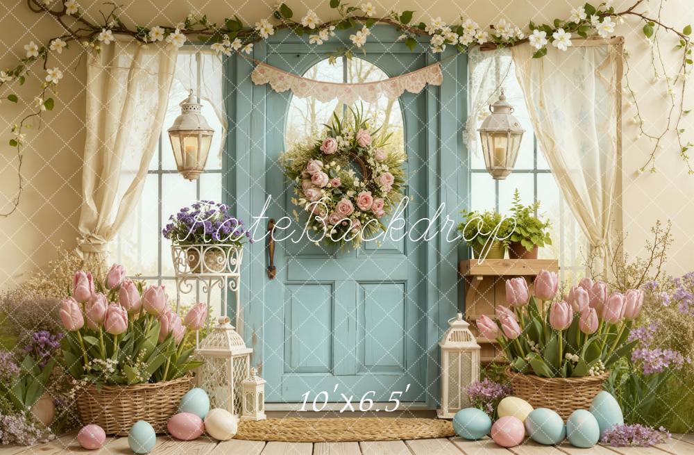 Kate Easter Pastel Eggs Blue Door Fleece Backdrop Designed by Emetselch - Image 2