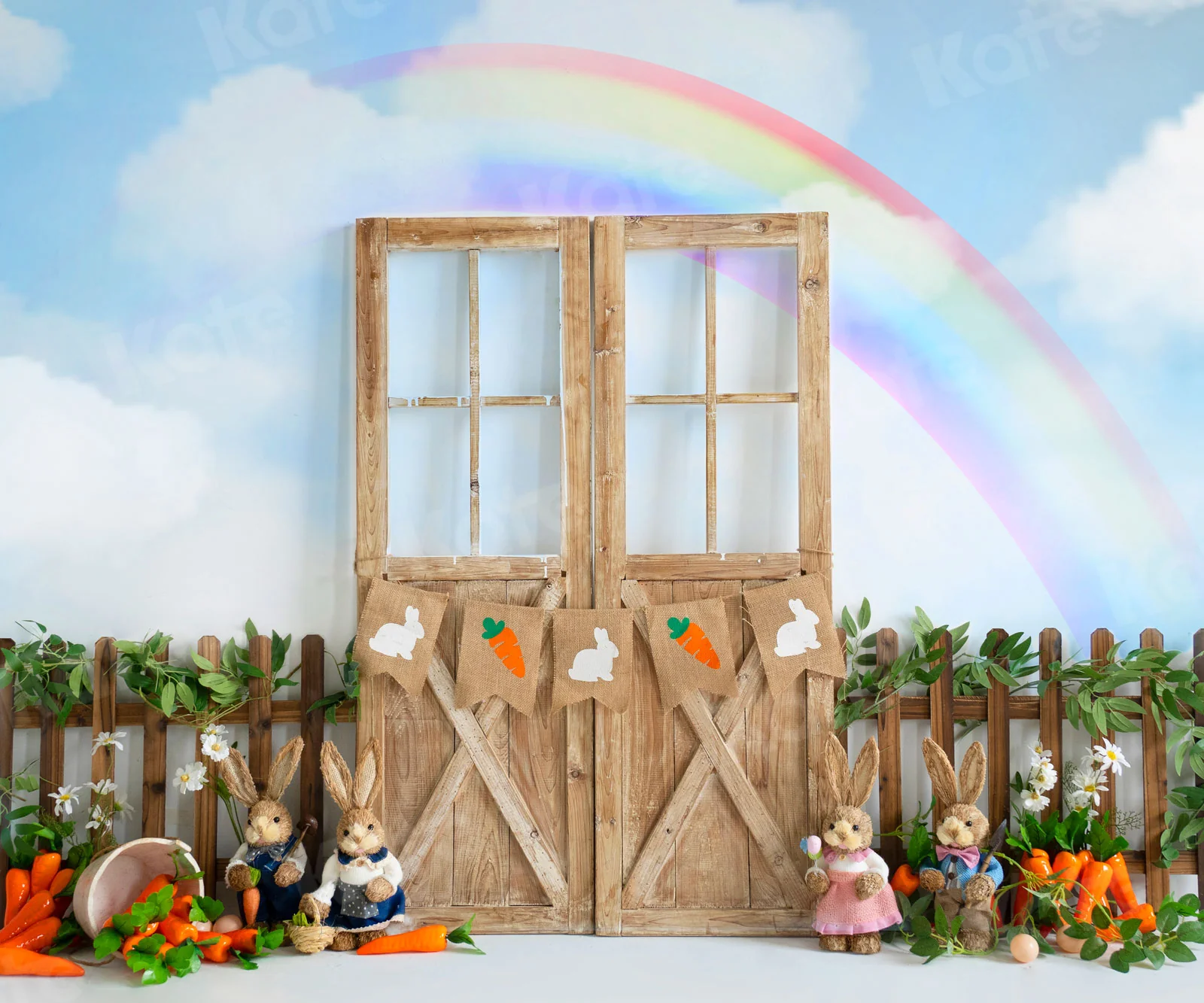Kate Easter Rainbow Bunny Barn Door Backdrop for Photography - Image 3