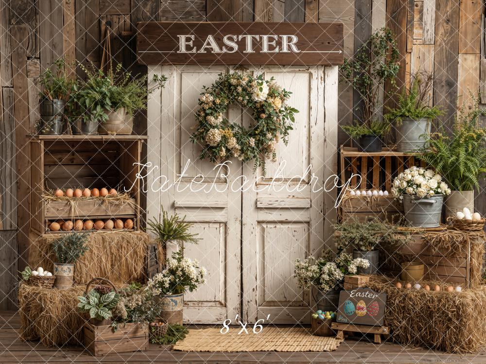 Kate Easter Rustic Door Hay Eggs Backdrop Designed by Emetselch - Image 3