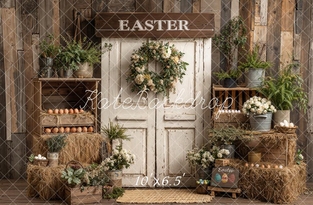 Kate Easter Rustic Door Hay Eggs Backdrop Designed by Emetselch - Image 4