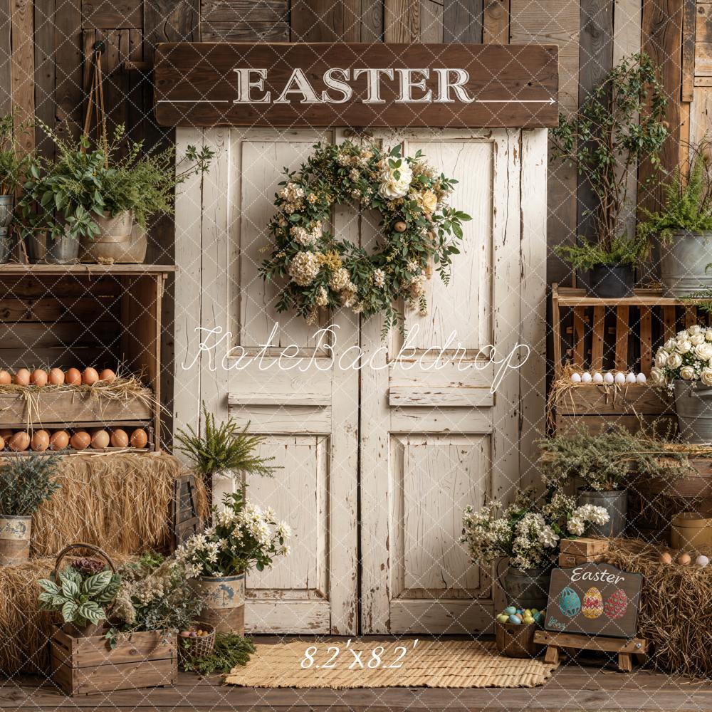 Kate Easter Rustic Door Hay Eggs Backdrop Designed by Emetselch - Image 5