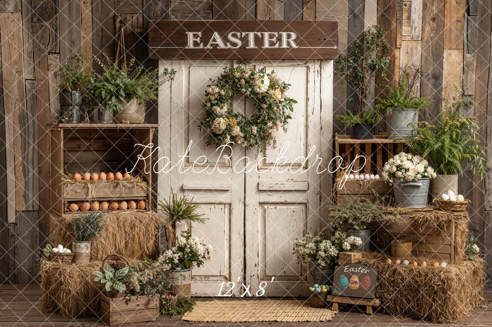 Kate Easter Rustic Door Hay Eggs Backdrop Designed by Emetselch - Image 8