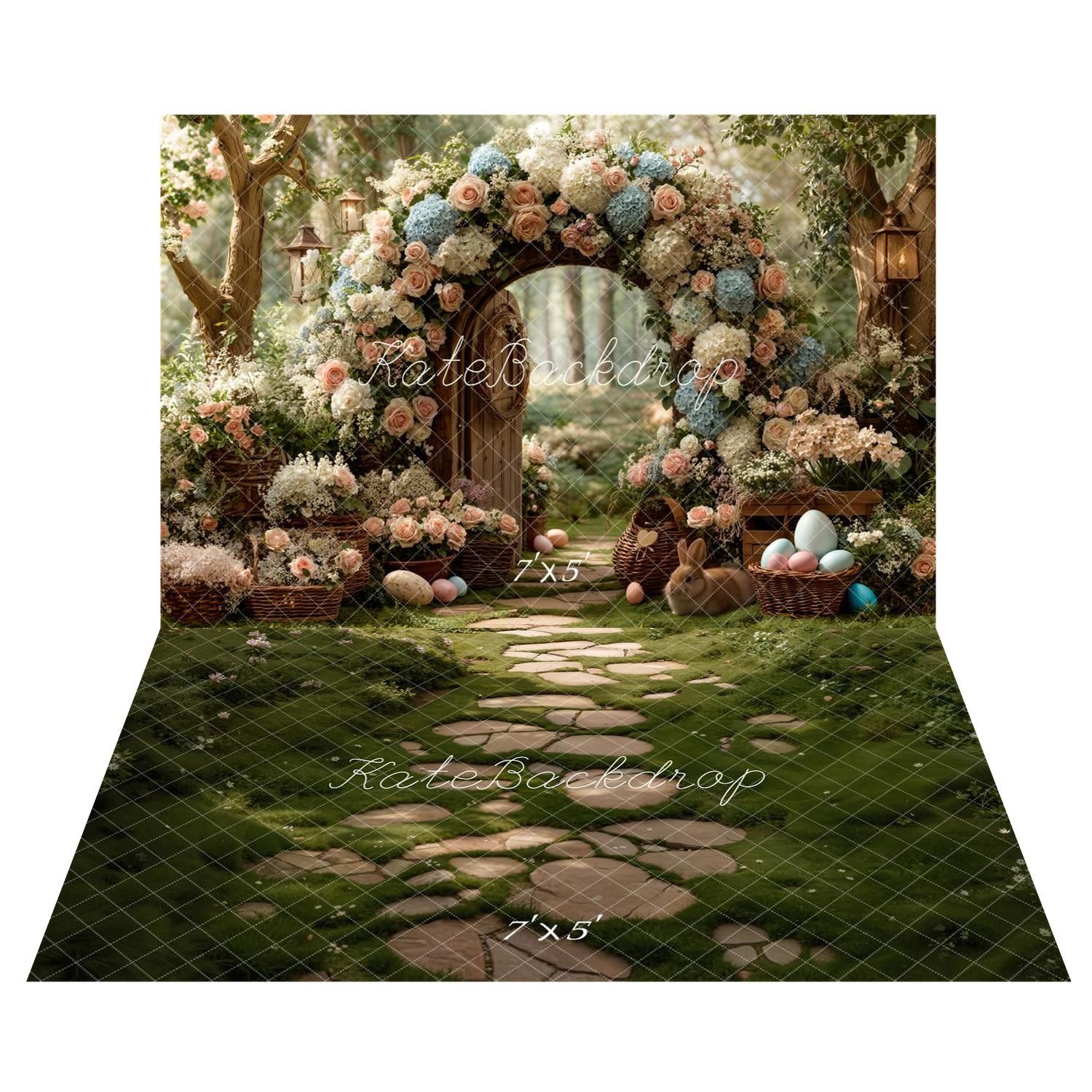 Kate Easter/Spring Bunny Floral Arch Lanterns Backdrop+Stone Pathway Green Grass Floor Backdrop - Image 5