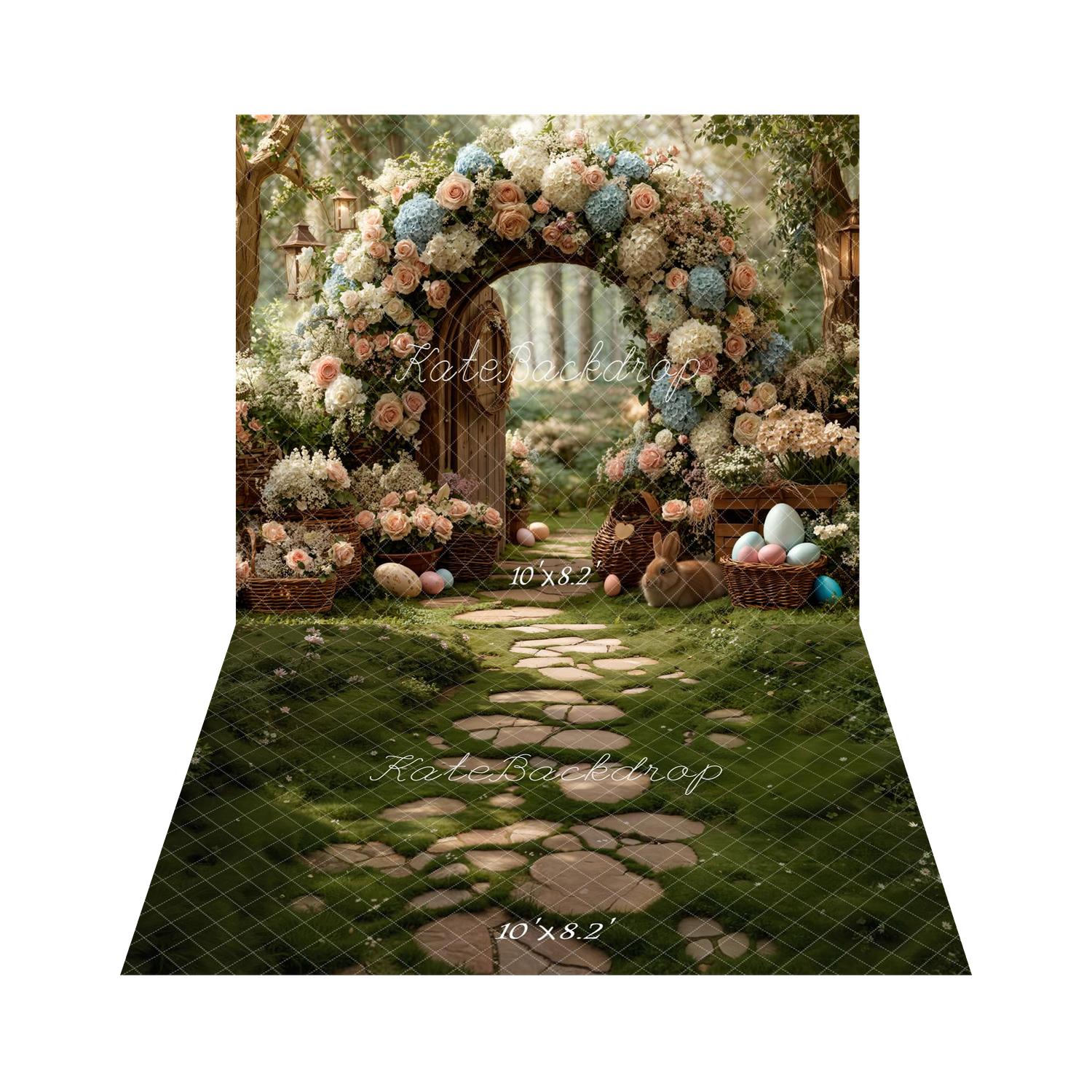 Kate Easter/Spring Bunny Floral Arch Lanterns Backdrop+Stone Pathway Green Grass Floor Backdrop - Image 6