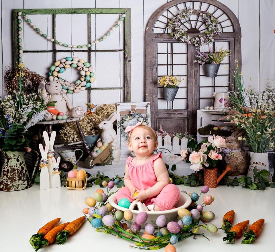 Kate Easter Spring Eggs Rabbit with Flowers Backdrop Designed By Rose Abbas - Image 3