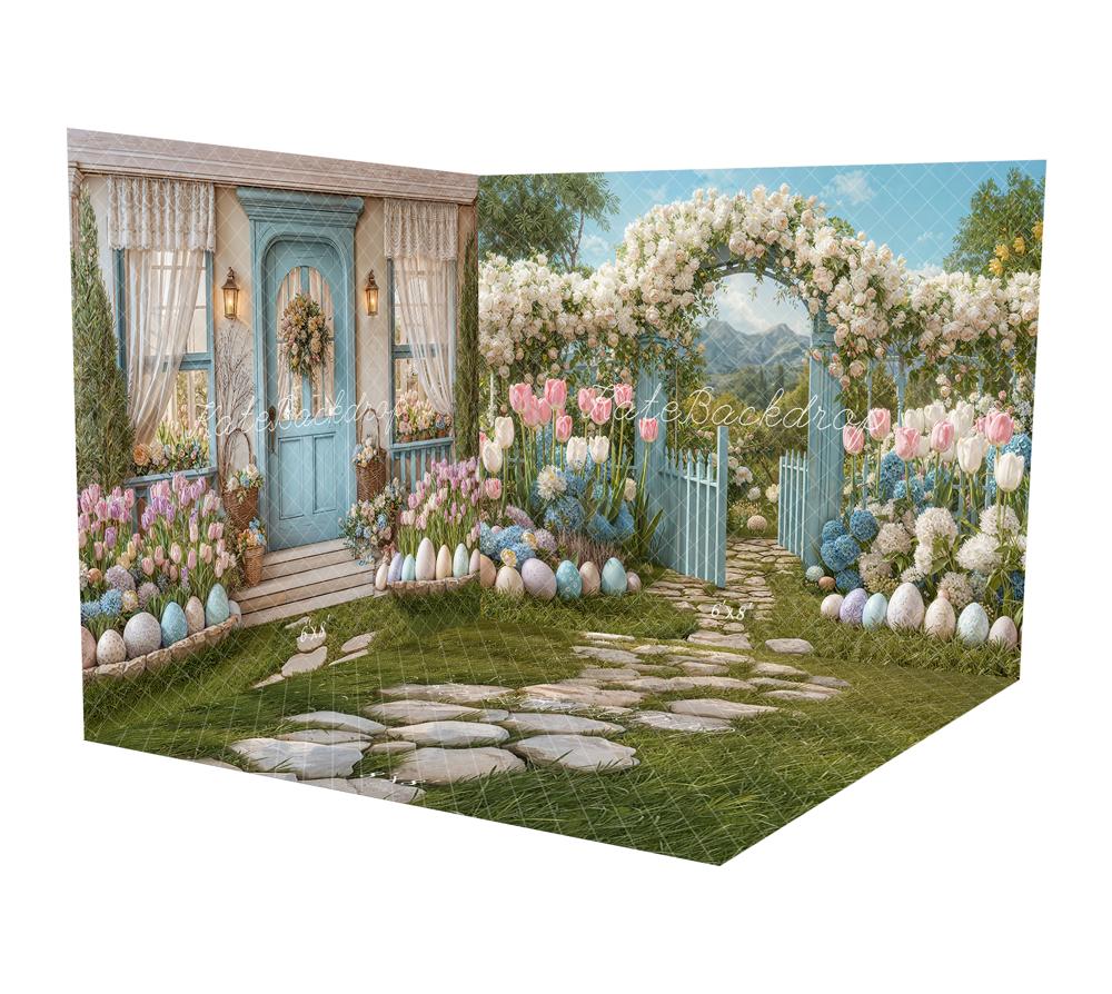 Kate Easter Spring Flower Arch Garden Gate Pastel Eggs Tulips Room Set - Image 2
