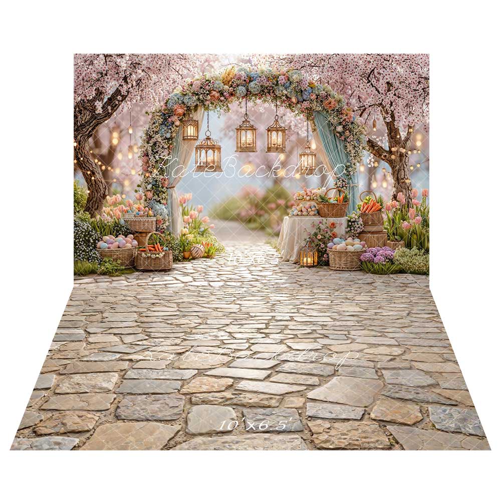 Kate Easter Spring Garland Eggs Lanterns Garden Backdrop+Cobblestone Floor Backdrop - Image 2