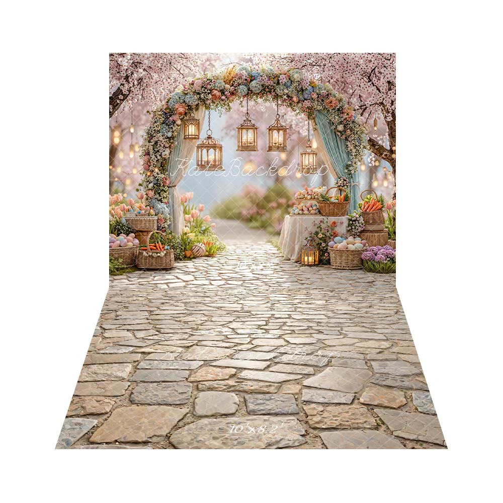 Kate Easter Spring Garland Eggs Lanterns Garden Backdrop+Cobblestone Floor Backdrop - Image 3