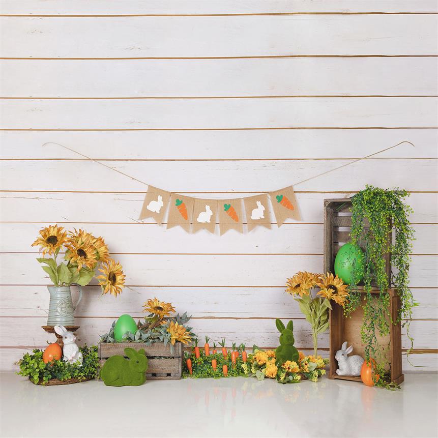 Kate Easter/Spring Sunflowers Carrots Rabbit Wood Wall Backdrop Designed by Jia Chan Photography - Image 4