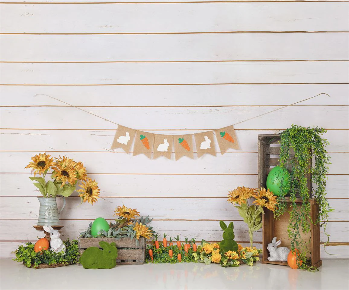 Kate Easter/Spring Sunflowers Carrots Rabbit Wood Wall Backdrop Designed by Jia Chan Photography - Image 5