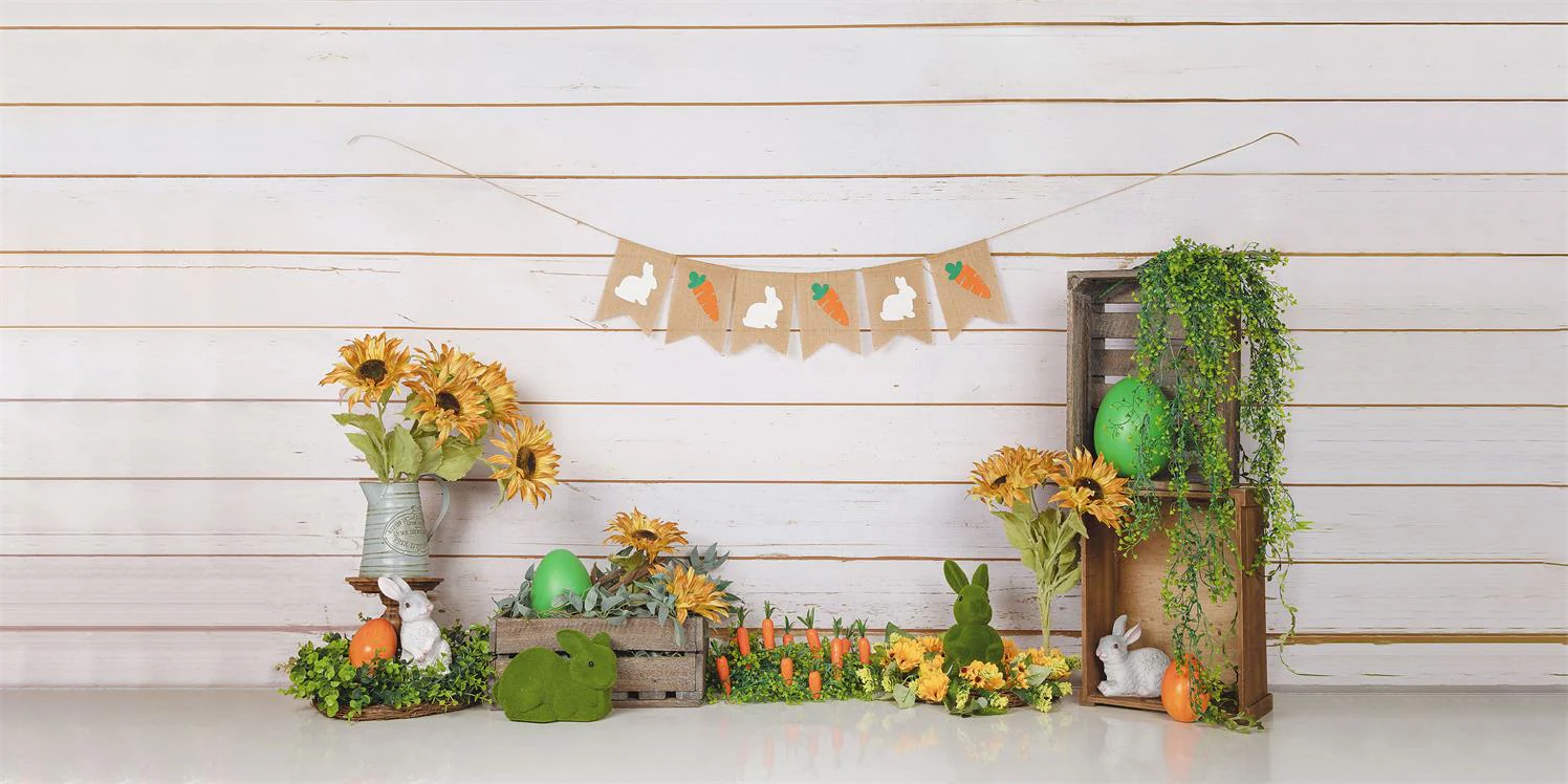 Kate Easter/Spring Sunflowers Carrots Rabbit Wood Wall Backdrop Designed by Jia Chan Photography - Image 6