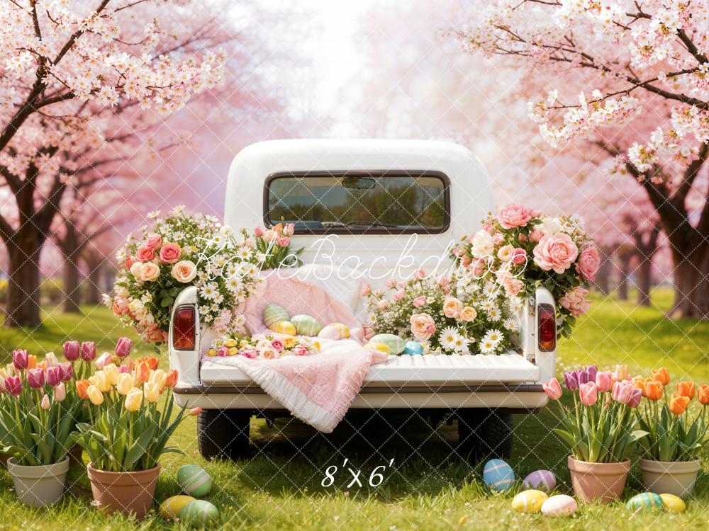 Kate Easter Truck Blossom Eggs Fleece Backdrop Designed by Emetselch