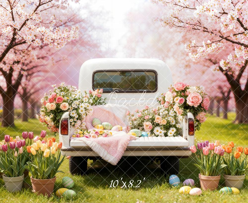 Kate Easter Truck Blossom Eggs Fleece Backdrop Designed by Emetselch - Image 3