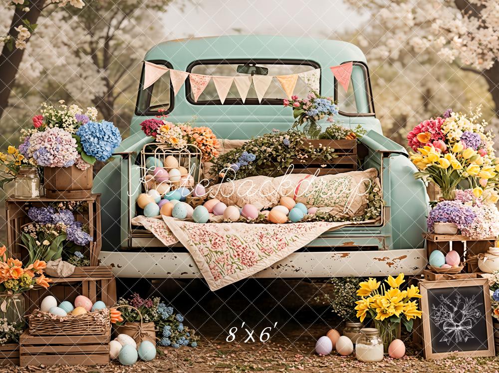 Kate Easter Truck Pastel Eggs Fleece Backdrop Designed by Emetselch