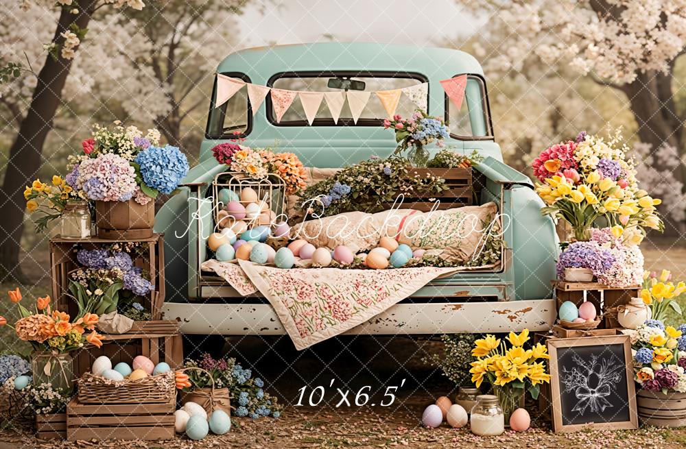 Kate Easter Truck Pastel Eggs Fleece Backdrop Designed by Emetselch - Image 2