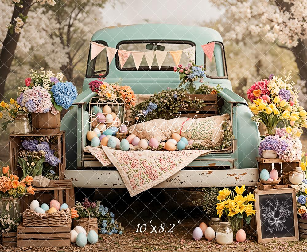 Kate Easter Truck Pastel Eggs Fleece Backdrop Designed by Emetselch - Image 3
