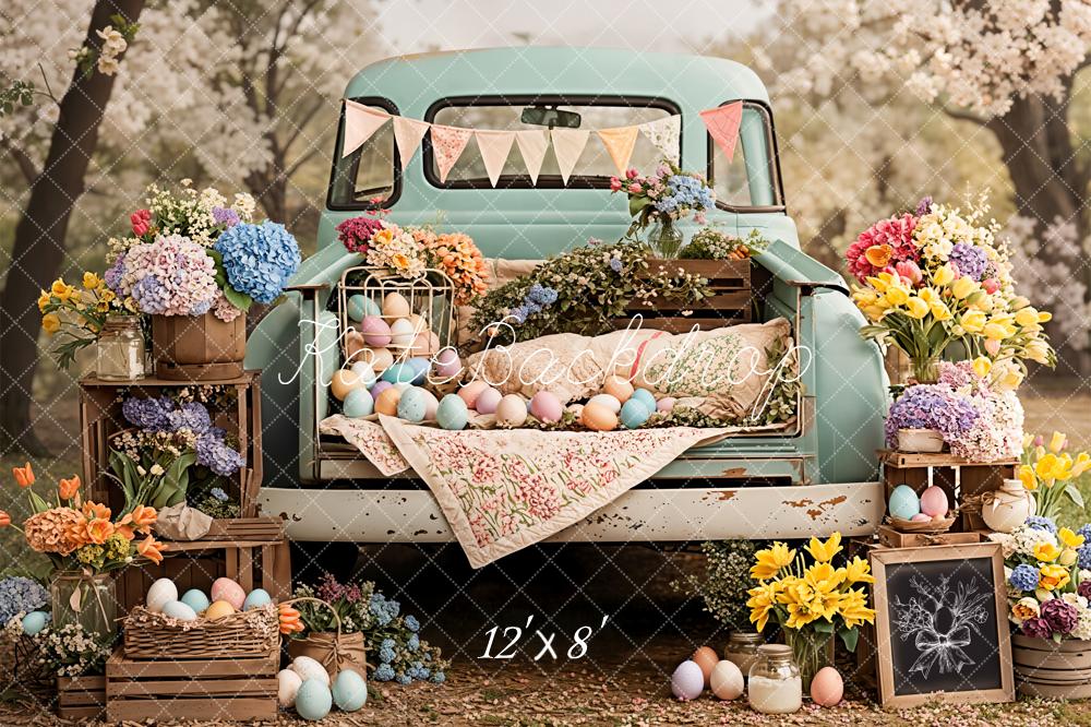 Kate Easter Truck Pastel Eggs Fleece Backdrop Designed by Emetselch - Image 4