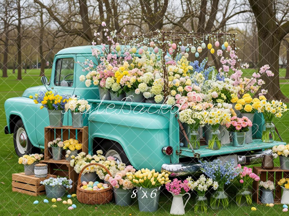 Kate Easter Truck Spring Flowers Pastel Eggs Backdrop Designed by Patty Robert - Image 3