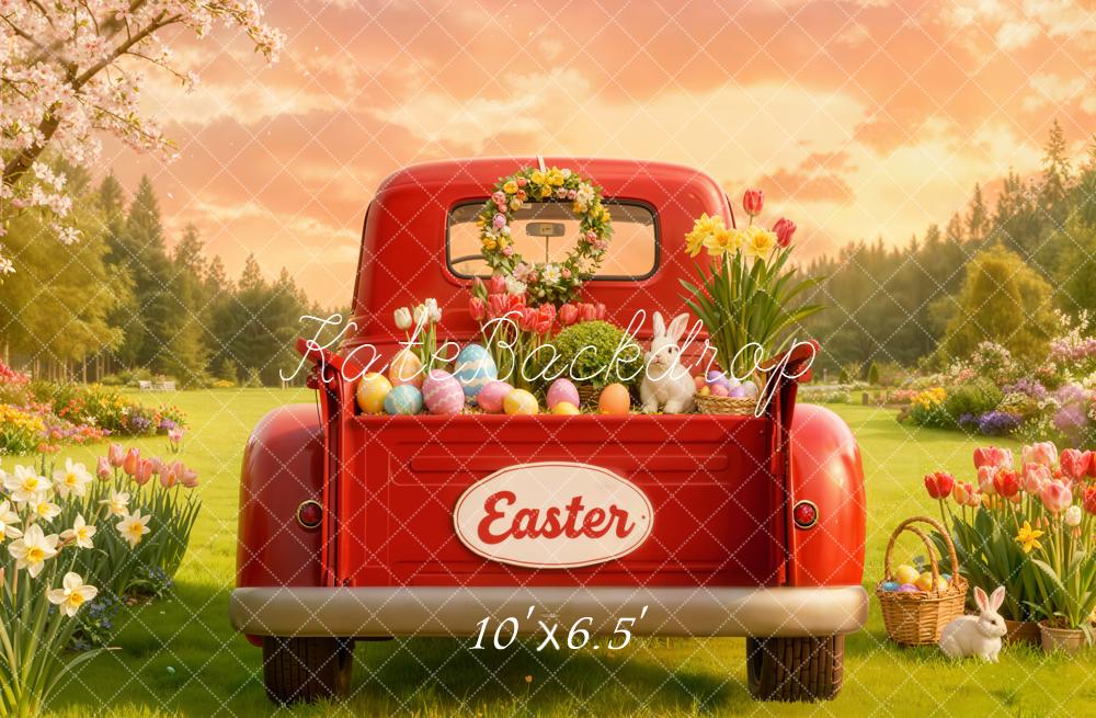 Kate Easter Truck Tulips Bunny Eggs Backdrop Designed by Emetselch - Image 4