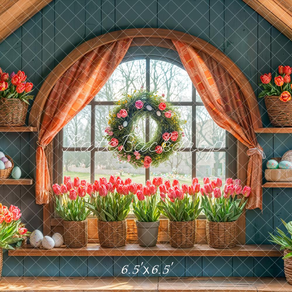 Kate Easter Tulips Arched Window Backdrop Designed by Emetselch - Image 2