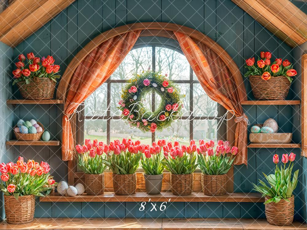 Kate Easter Tulips Arched Window Backdrop Designed by Emetselch - Image 3