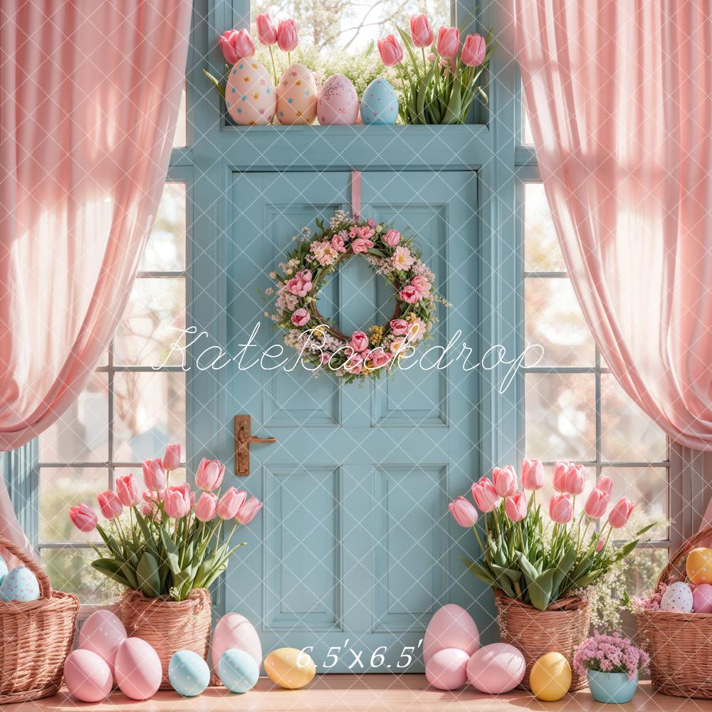 Kate Easter Tulips Eggs Door Pink Backdrop Designed by Emetselch - Image 2