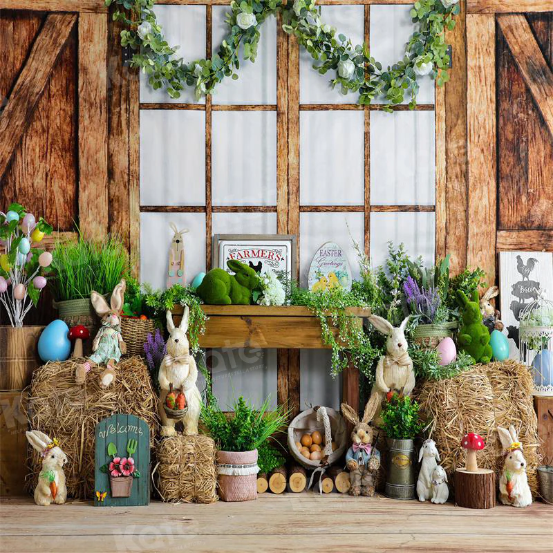 Kate Easter Wood Barn Bunny Backdrop for Photography - Image 2
