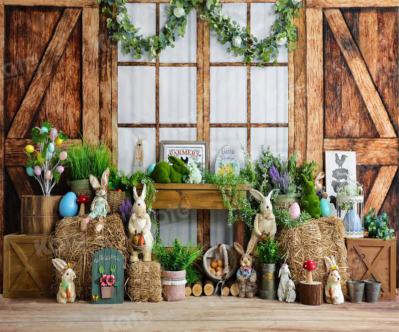 Kate Easter Wood Barn Bunny Backdrop for Photography - Image 3