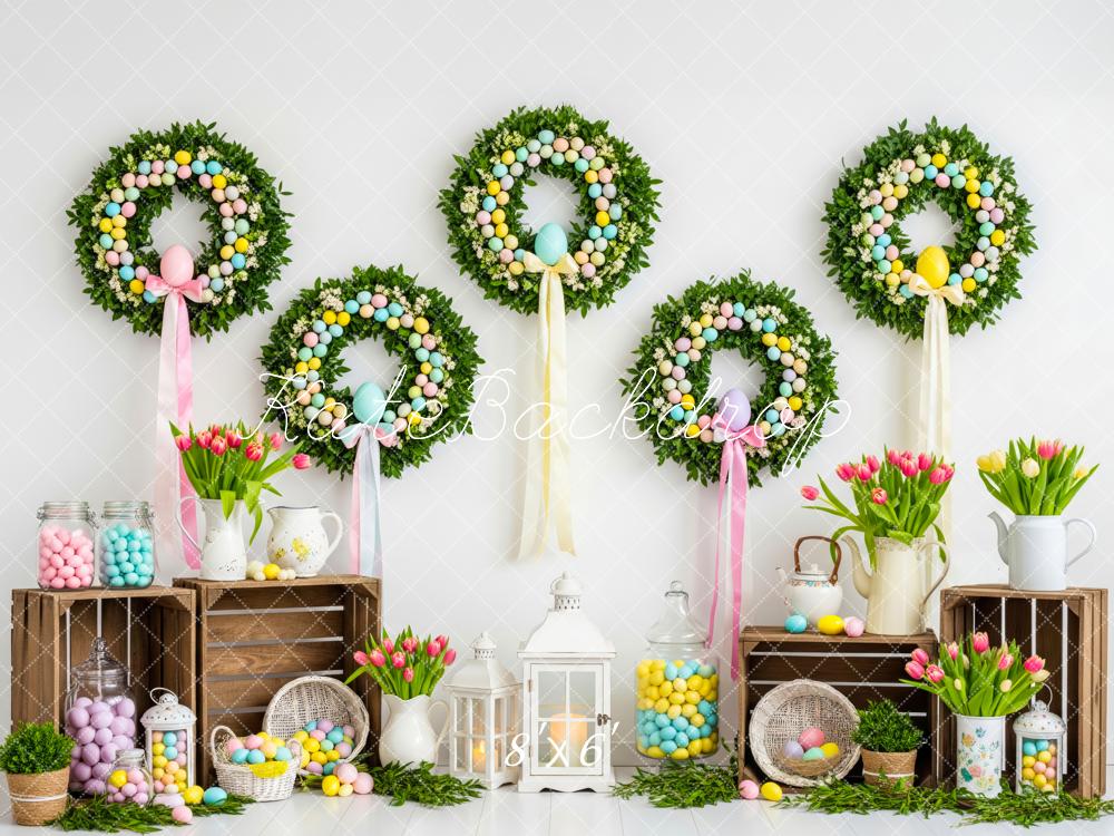 Kate Easter Wreaths Tulips Pastel Eggs Backdrop Designed by Patty Robert - Image 3