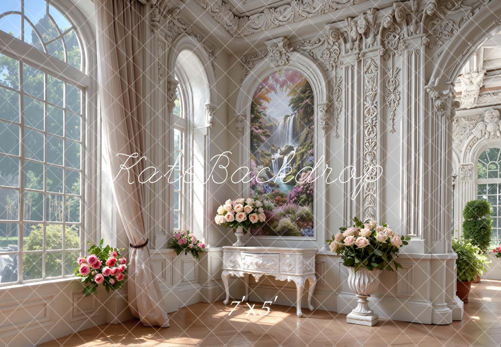 Kate Elegant Floral Windows Waterfall Painting Backdrop Designed by Mini MakeBelieve