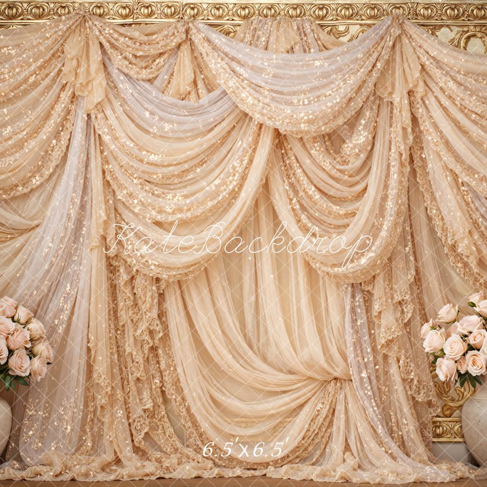 Kate Elegant Gold Drapes Floral Vase Backdrop Designed by Mini MakeBelieve - Image 2