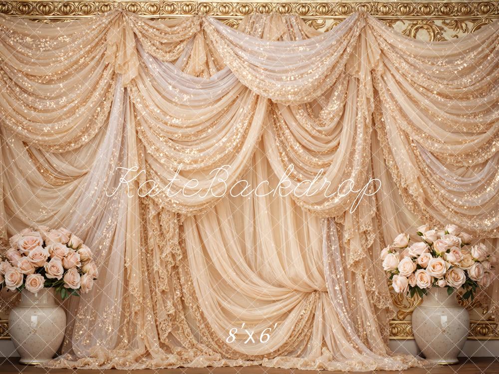 Kate Elegant Gold Drapes Floral Vase Backdrop Designed by Mini MakeBelieve - Image 3