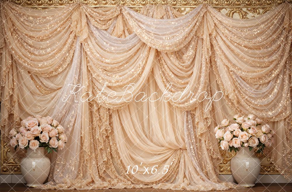 Kate Elegant Gold Drapes Floral Vase Backdrop Designed by Mini MakeBelieve - Image 4