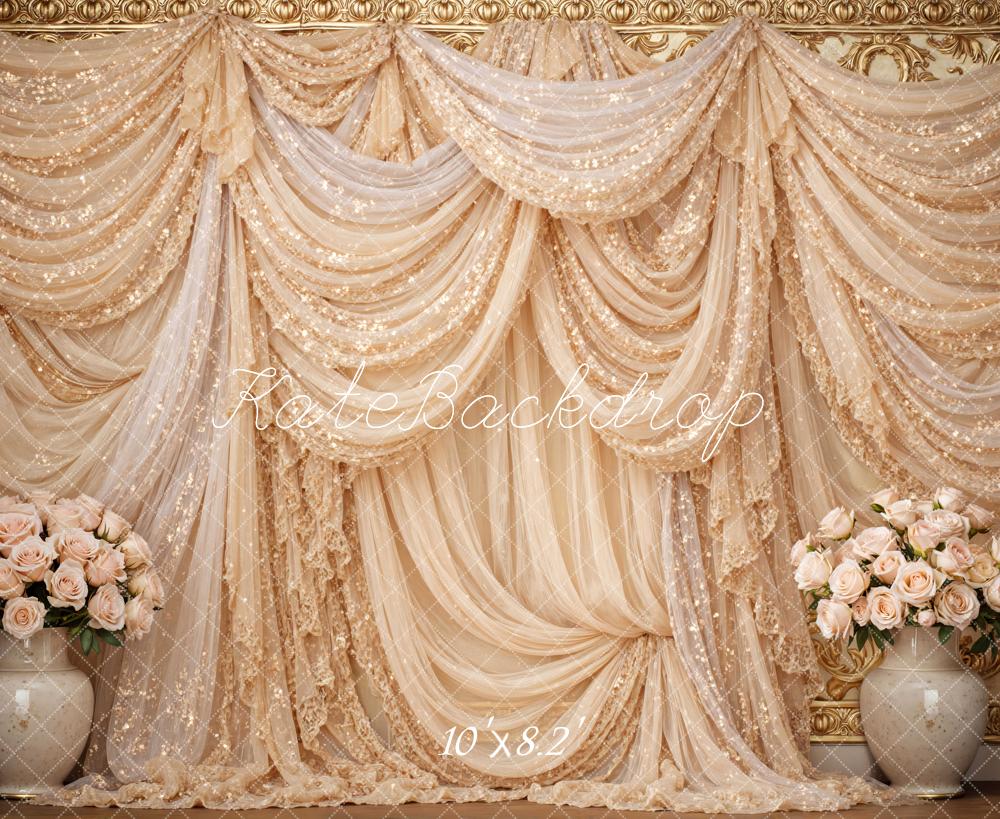 Kate Elegant Gold Drapes Floral Vase Backdrop Designed by Mini MakeBelieve - Image 6