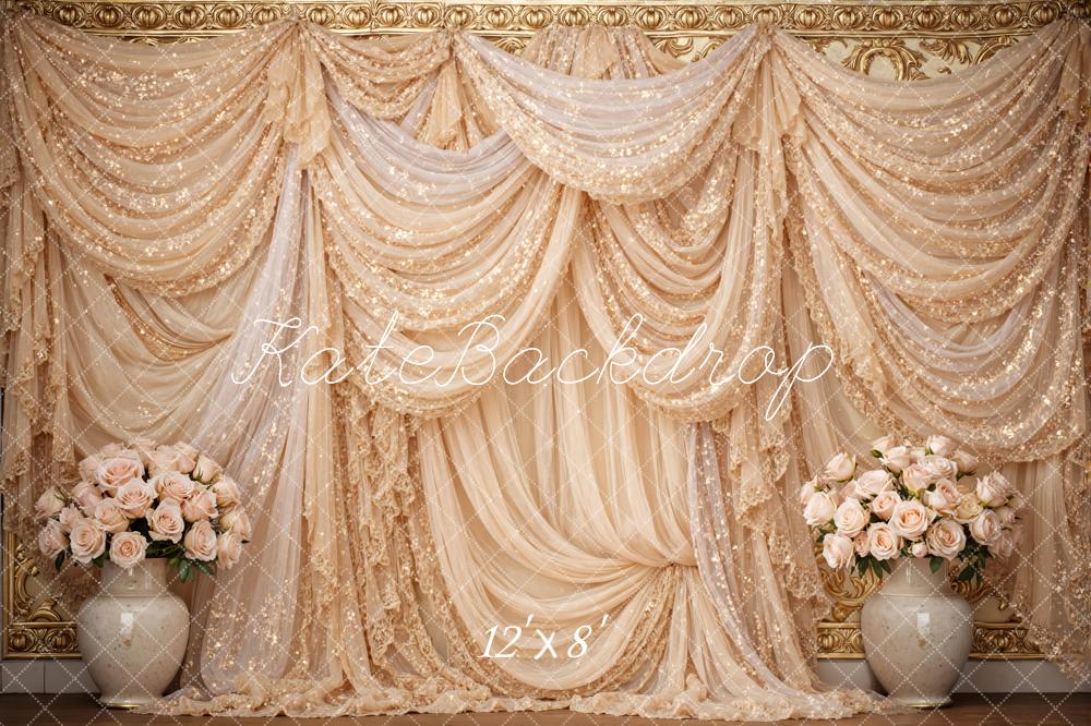 Kate Elegant Gold Drapes Floral Vase Backdrop Designed by Mini MakeBelieve - Image 8