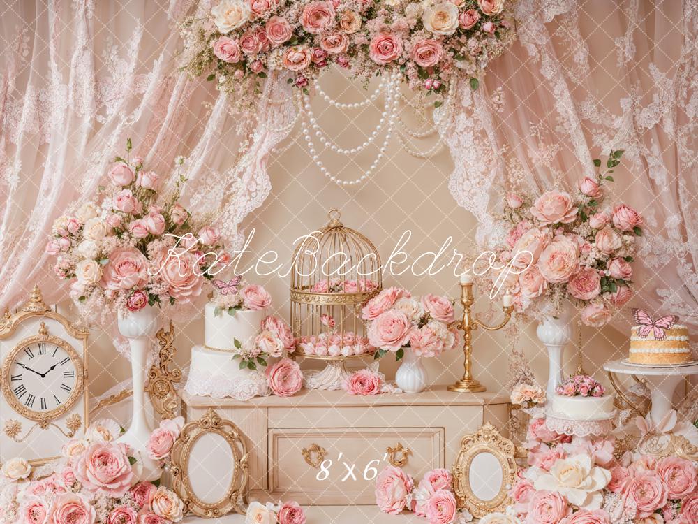 Kate Elegant Pink Floral Lace Birdcage Backdrop Designed by Emetselch - Image 7