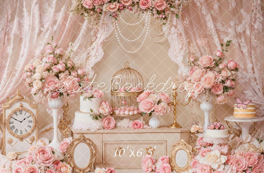 Kate Elegant Pink Floral Lace Birdcage Backdrop Designed by Emetselch - Image 8