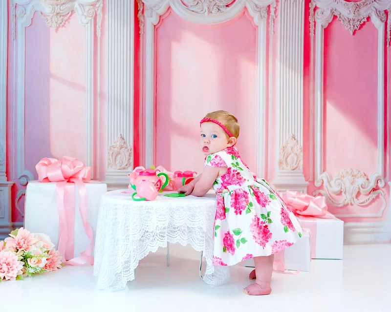 Kate Elegant Pink Vintage Wall Sunlight Backdrop Designed by Emetselch - Image 3