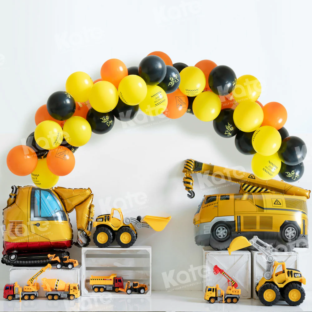 Kate Excavator Construction Balloons Boy Backdrop Designed by Emetselch - Image 2