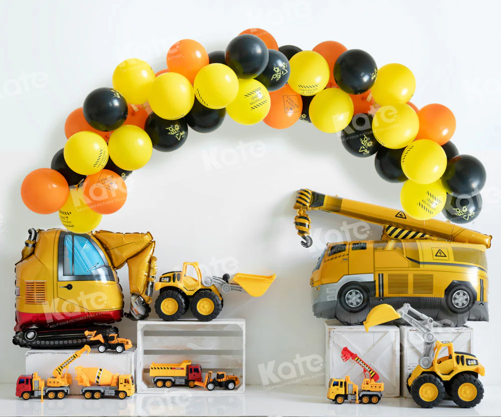 Kate Excavator Construction Balloons Boy Backdrop Designed by Emetselch - Image 3