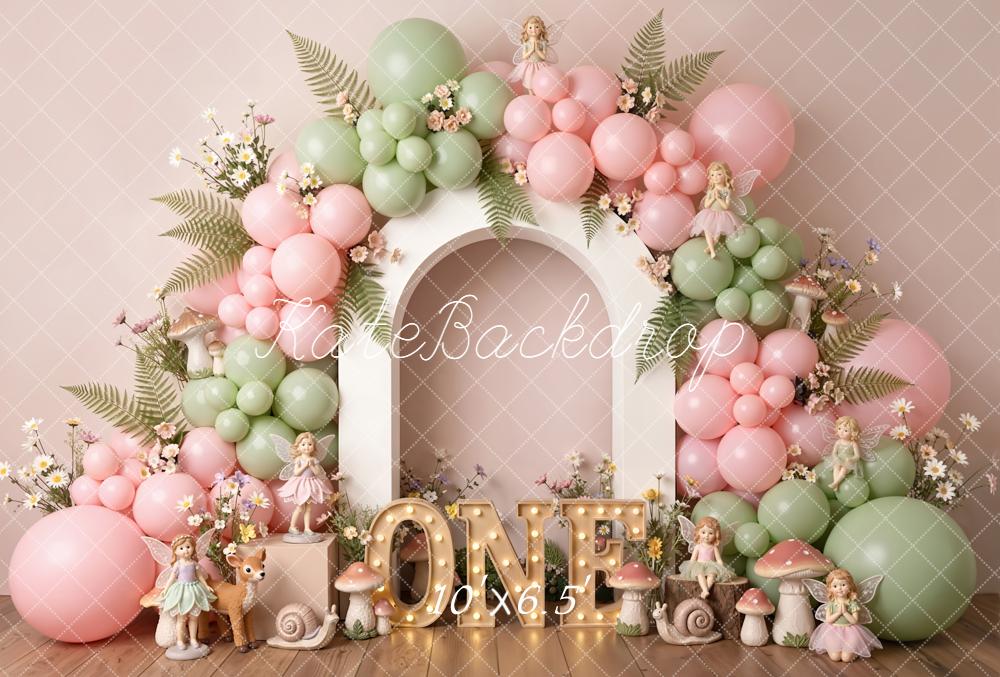 Kate 1st Birthday Fairy Arch Balloons Fleece Backdrop Designed by Emstselch - Image 2