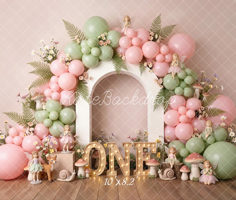 Kate 1st Birthday Fairy Arch Balloons Fleece Backdrop Designed by Emstselch - Image 3