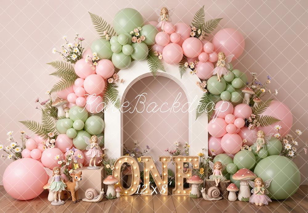 Kate 1st Birthday Fairy Arch Balloons Fleece Backdrop Designed by Emstselch - Image 4