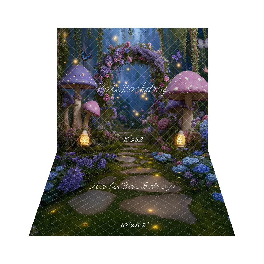 Kate Fairy Arch Purple Mushrooms Backdrop + Stone Pathway Garden Floor Backdrop - Image 2