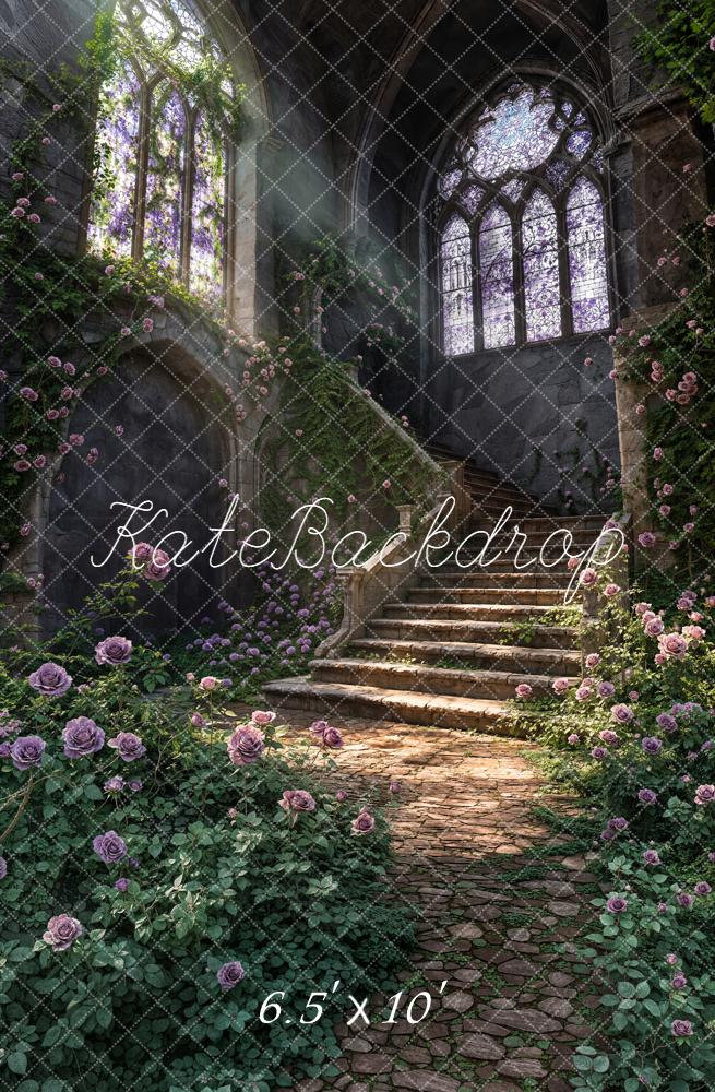 Kate Fairy Cascading Stairs Stone Path Fleece Backdrop Designed by Chain Photography - Image 2