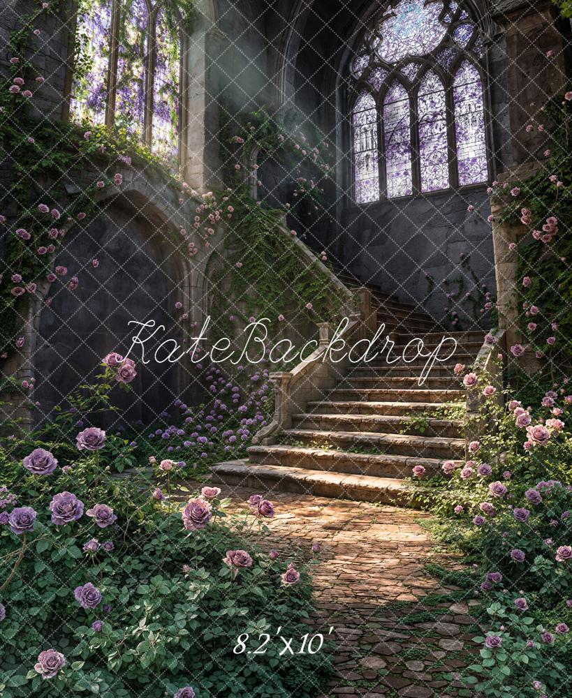Kate Fairy Cascading Stairs Stone Path Fleece Backdrop Designed by Chain Photography - Image 3