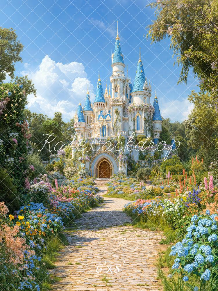 Kate Fairy Castle Cobblestone Path Floral Backdrop Designed by Chain Photography - Image 3